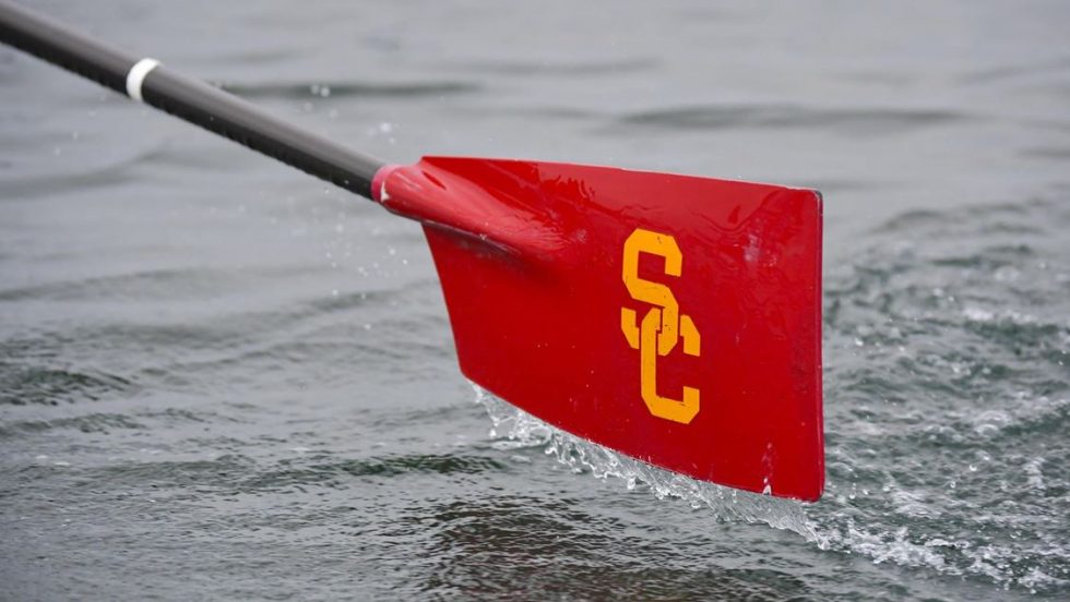 The No. 16 ranked USC women’s rowing team on the Lake at the Chula